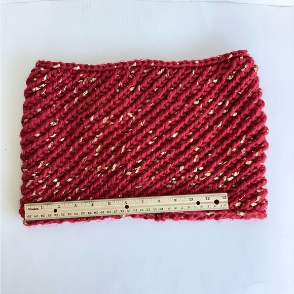 Cowl Scarf Hooded Chunky  Infinity Hand Crafted Red Gold Knit Winter Essential - Picture 15 of 16